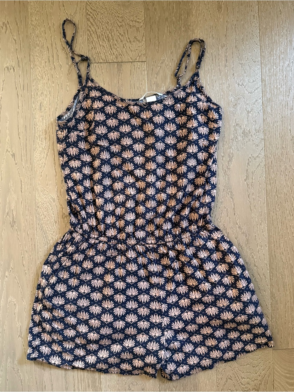 H&M Navy Camisole Romper with Peach Floral Print